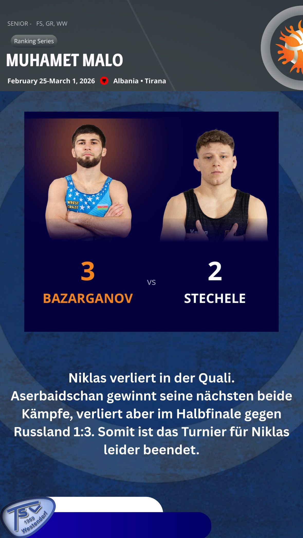 Stechele nach einem Kampf beim Ranglistenturnier ausgeschieden / Vereinskollege Kraemer bereitet sich auf Thor Masters im März vor