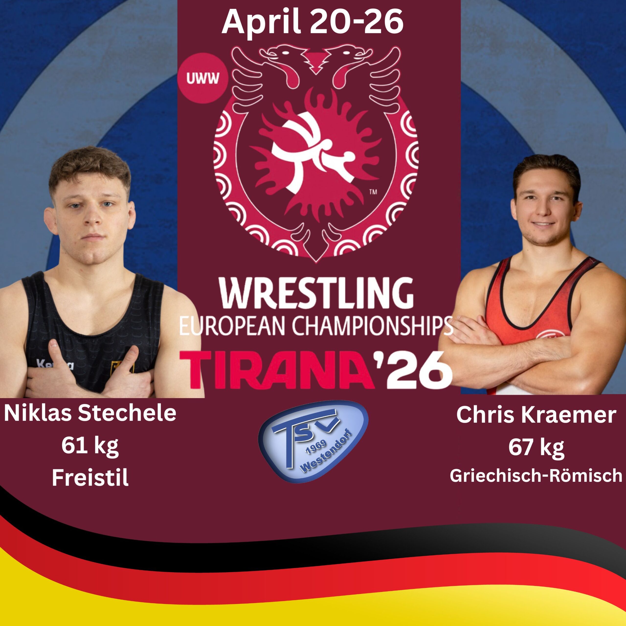 EM in Tirana / Die beiden Westendorfer Niklas Stechele (Freistil) und Christopher Kraemer (Griechisch-Römisch) sind im Aufgebot des DRB
